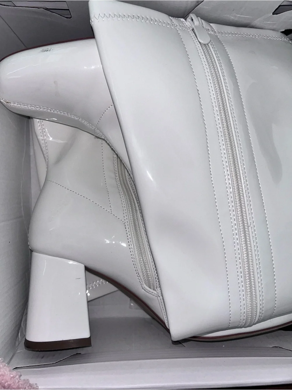 Women’s White Patent Knee-High Block Heel Boot
